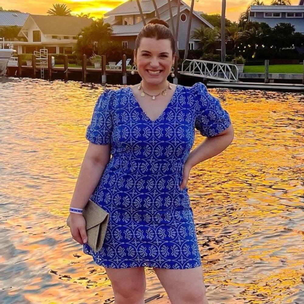 Mango Blue and White Embroidered Dress Size L